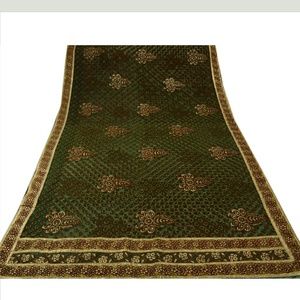 Green hand beaded sari fabric